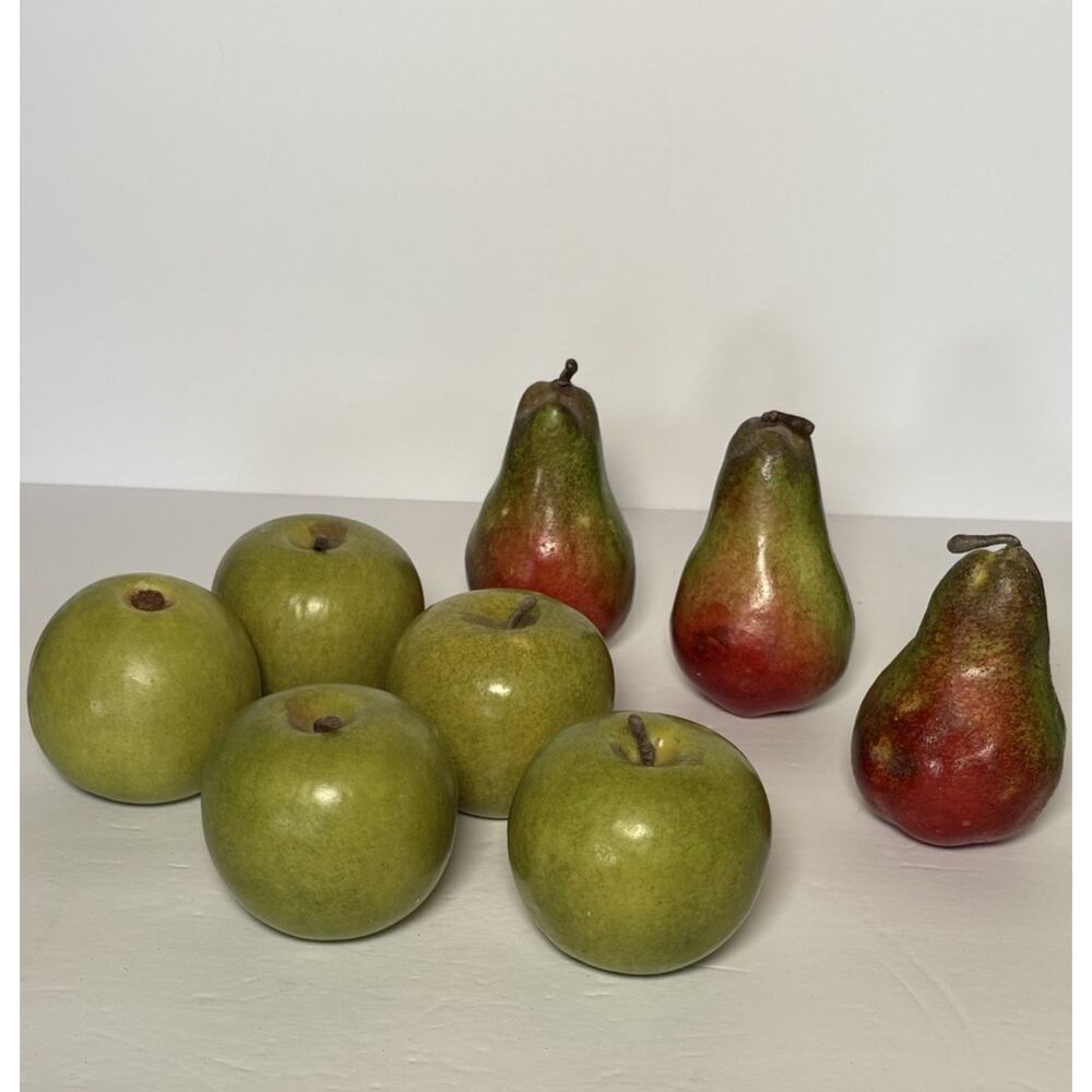 Artificial Fruit Green Apples and Pears Kitchen Decor Lot of 8 Heavy